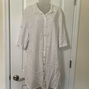 Everlily White Linen Blend Button Down Dress. Size XL.